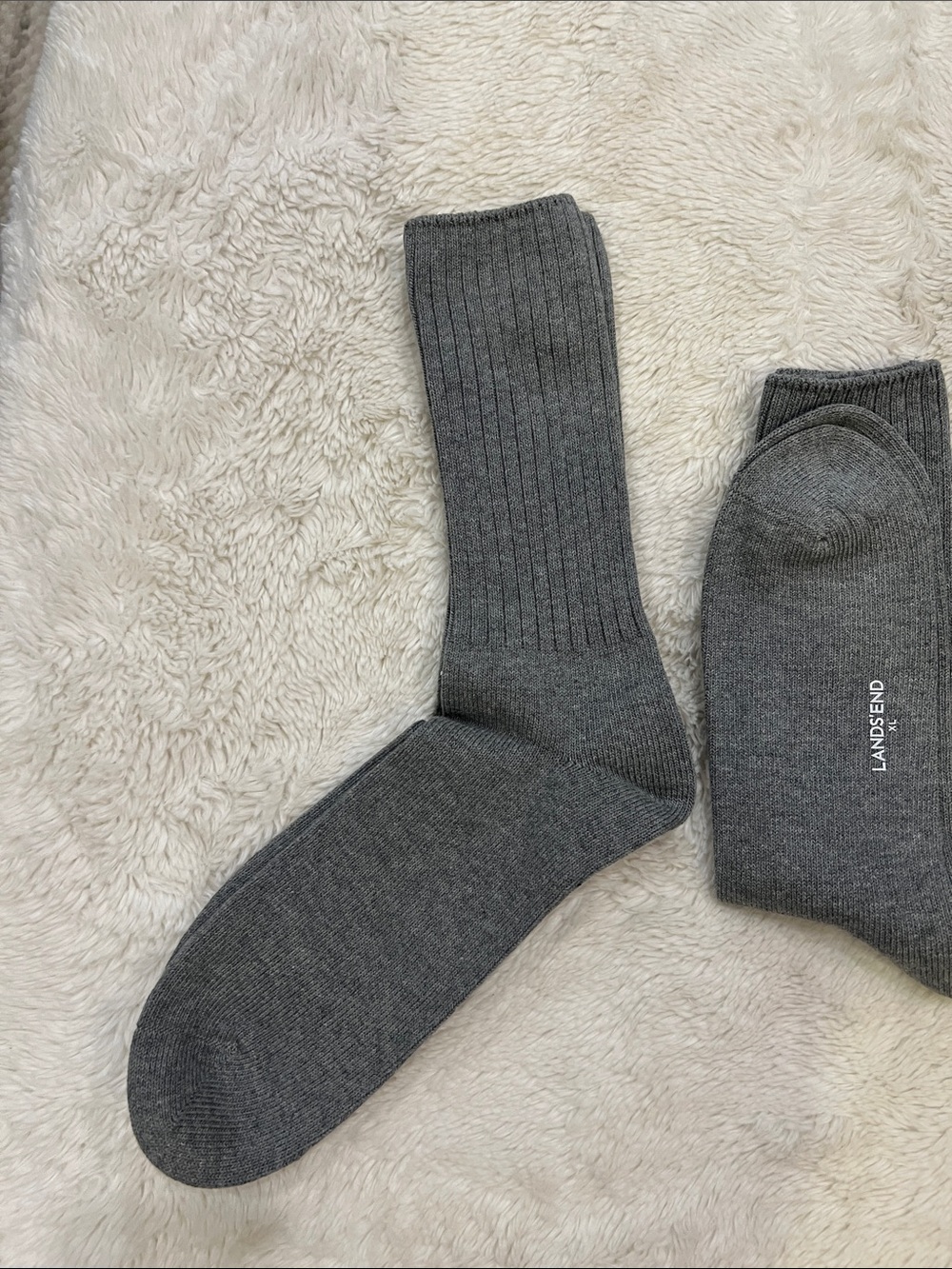 Lands End Mens 3 Pack Cotton Crew Socks NWT XL Gray Pewter Heather - Picture 2 of 4